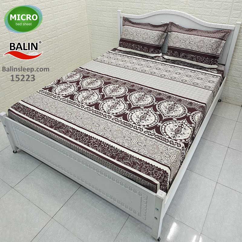 ملحفه کشدار دونفره طرح سنتی قهوه ای تیره2 میکرومعمولی